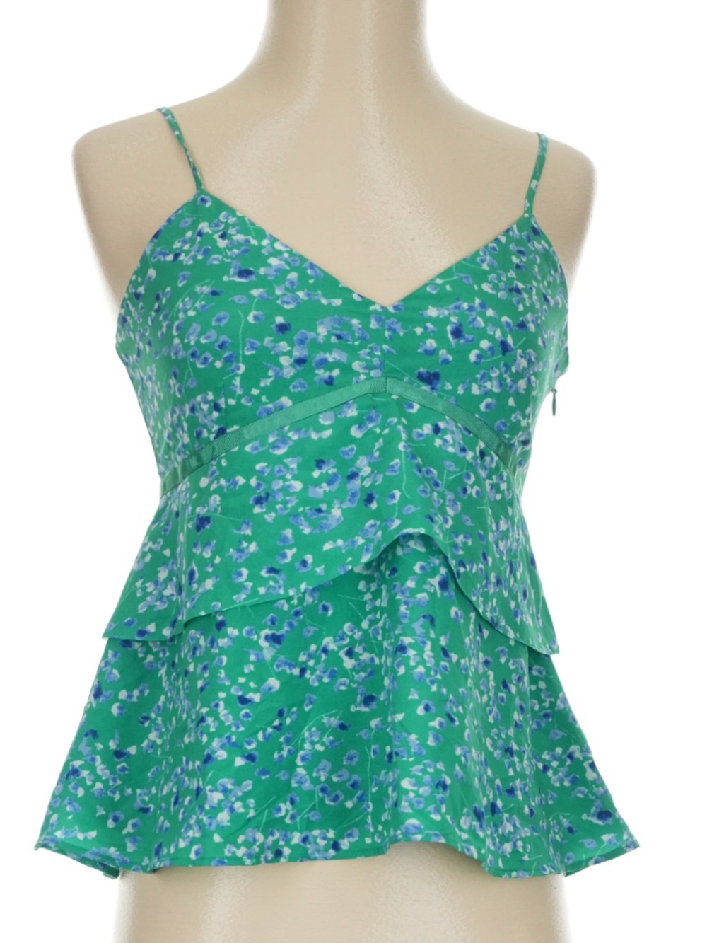 Banana Republic Green Floral Spaghetti Strap Peplum Camisole